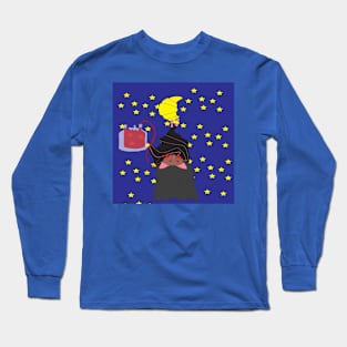 vampire bat clinging to a moon horn drinks from the blood bag Long Sleeve T-Shirt